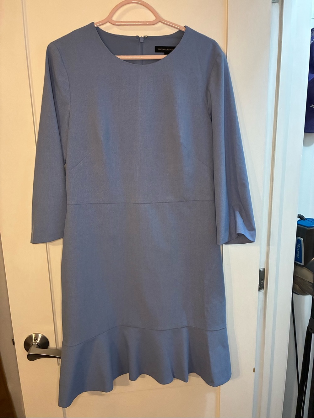 Banana Republic Powder Blue Long Sleeve Ponte Dress with Ruffle Hem